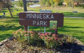 Minnieska Park Sign and Pollinator Garden