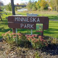 Minnieska Park Sign and Pollinator Garden